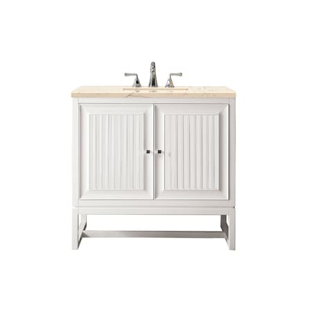 James Martin Vanities Athens 36in Single Vanity, Glossy White w/ 3 CM Eternal Marfil Top E645-V36-GW-3EMR